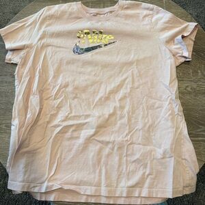 Women’s Nike Light Pink Tee with Gold Logo and Multicolor Swoosh